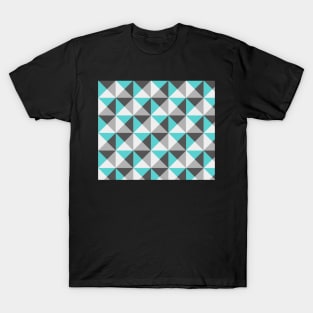 Teal Blue Charcoal Grey White Geometric Triangles Pattern T-Shirt